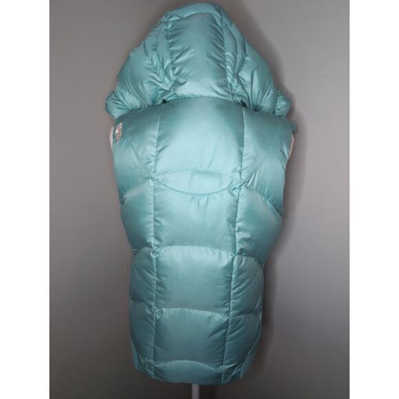 Snowboarding winter Y2k puffy aqua blue med hooded puffer vest - Picture 3 of 10
